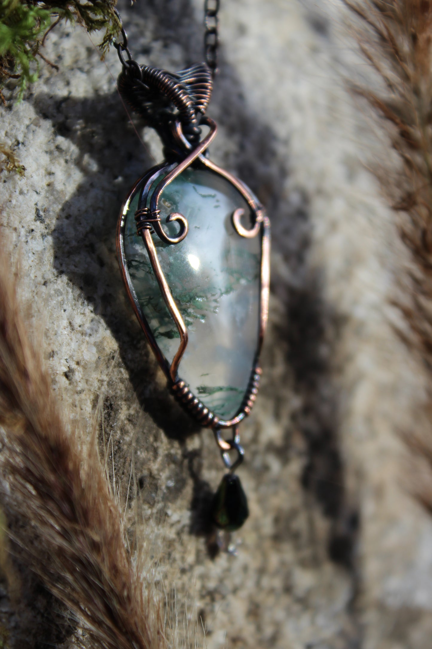Deep Green Fairy Moss Agate Pendant Necklace
