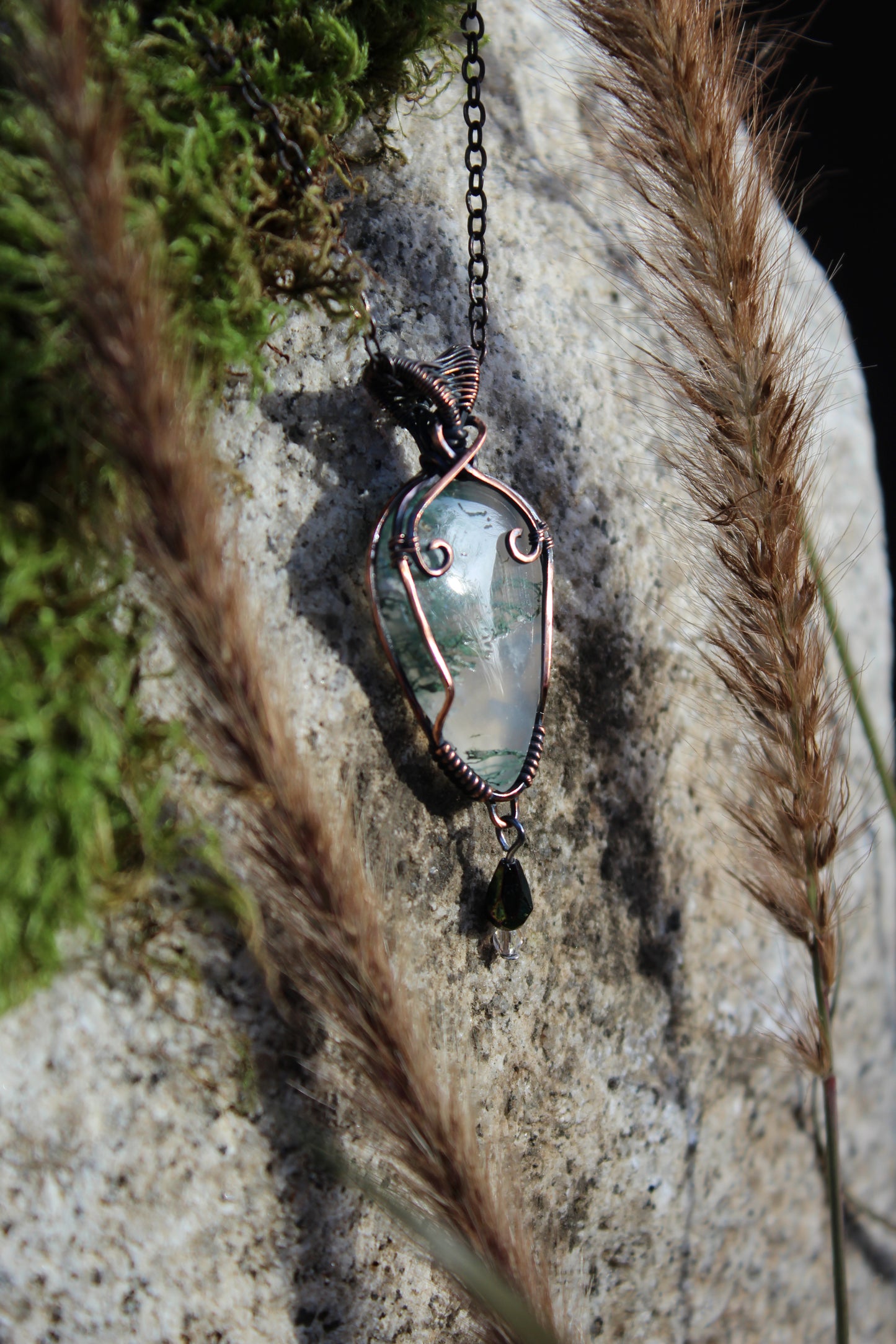 Deep Green Fairy Moss Agate Pendant Necklace