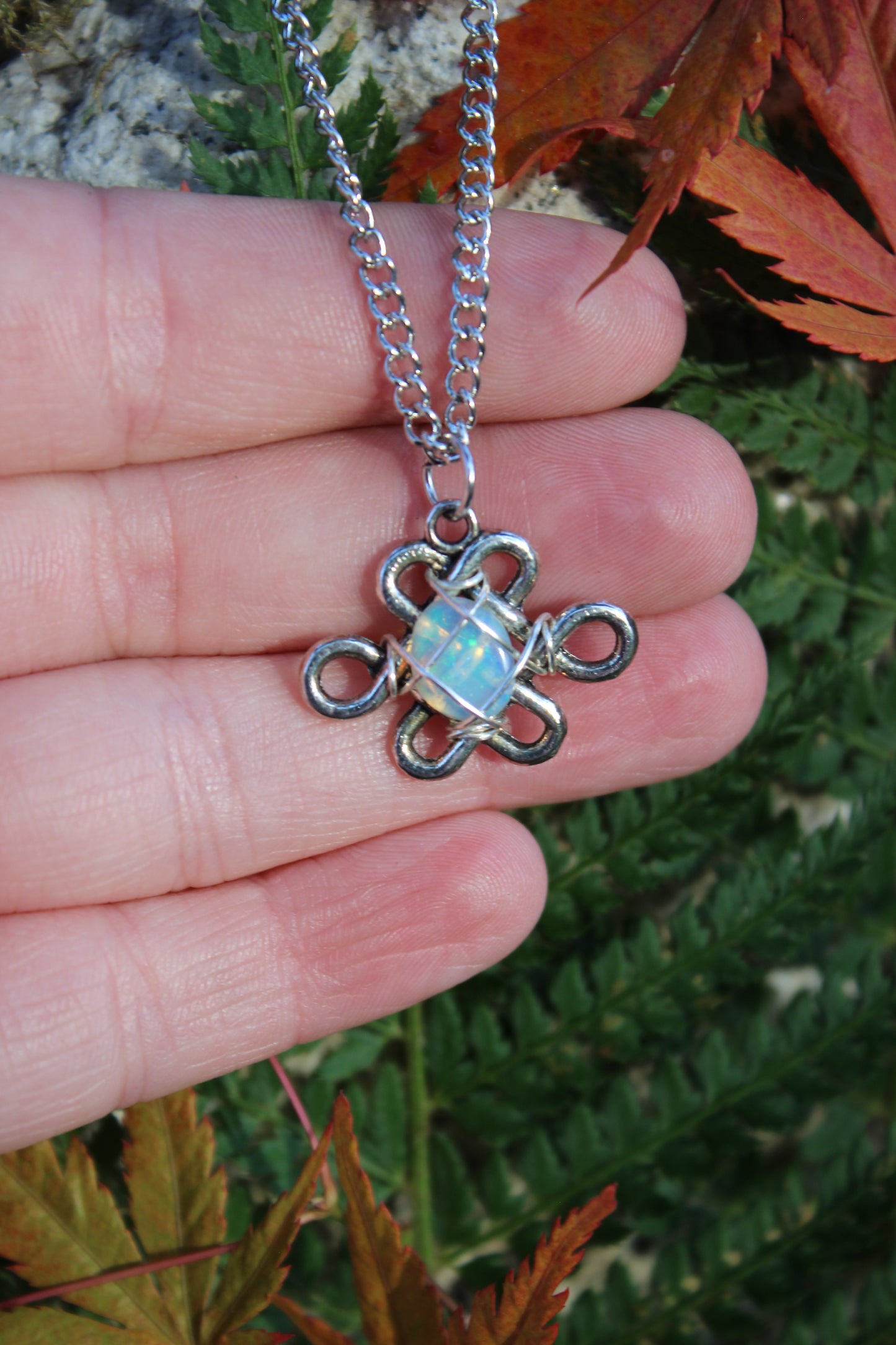 Silver Celtic Opal Pendant Necklace