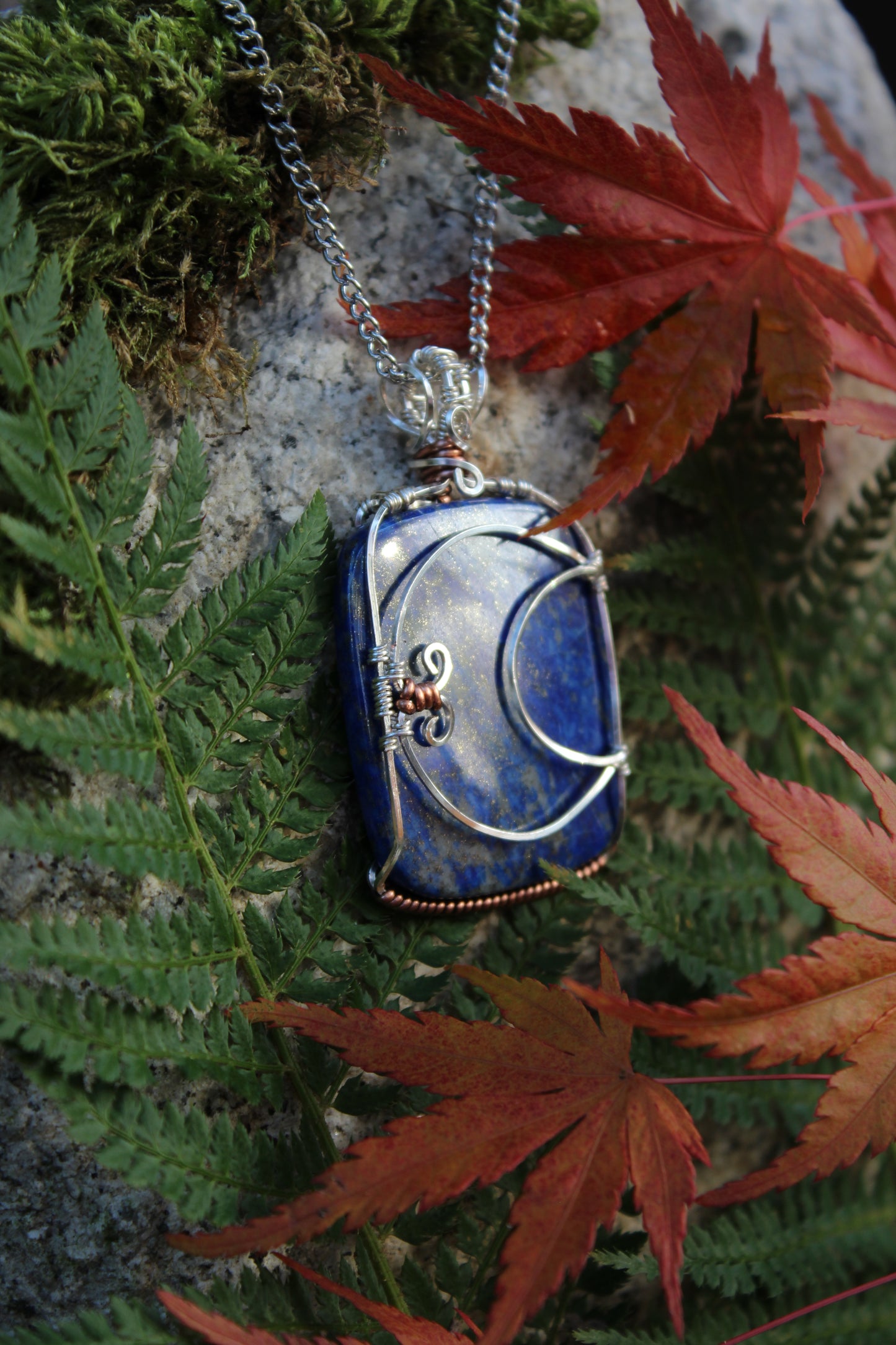 Lapis Lazuli Moon Pendant Necklace