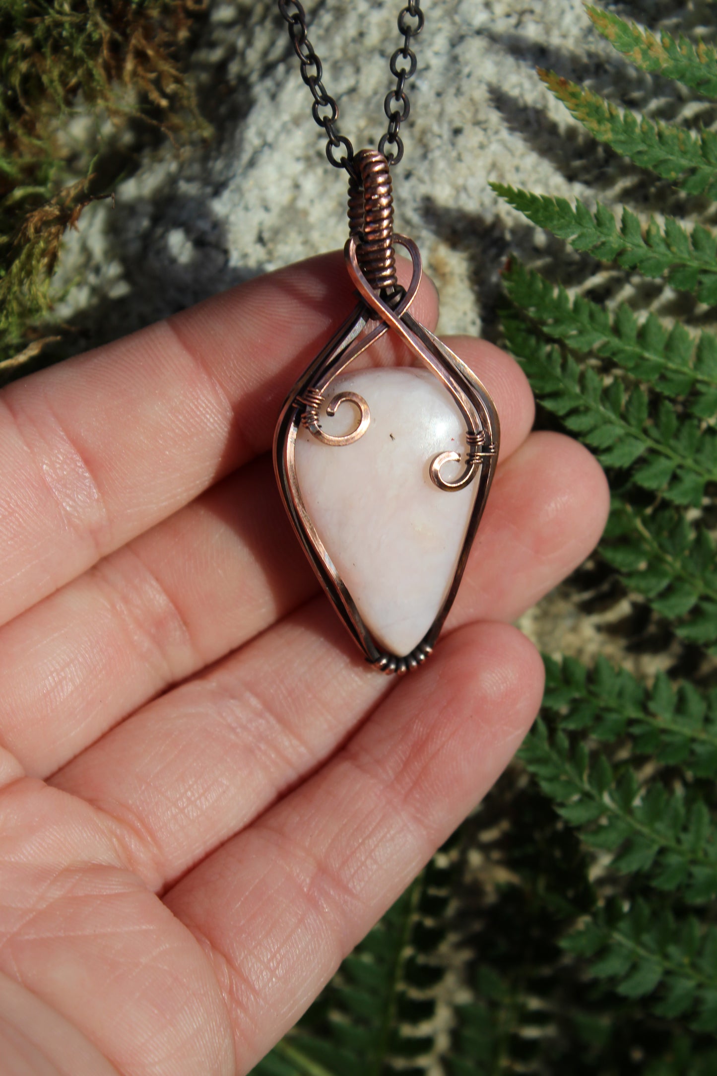 Reversed Tear Pink Opal Pendant Necklace