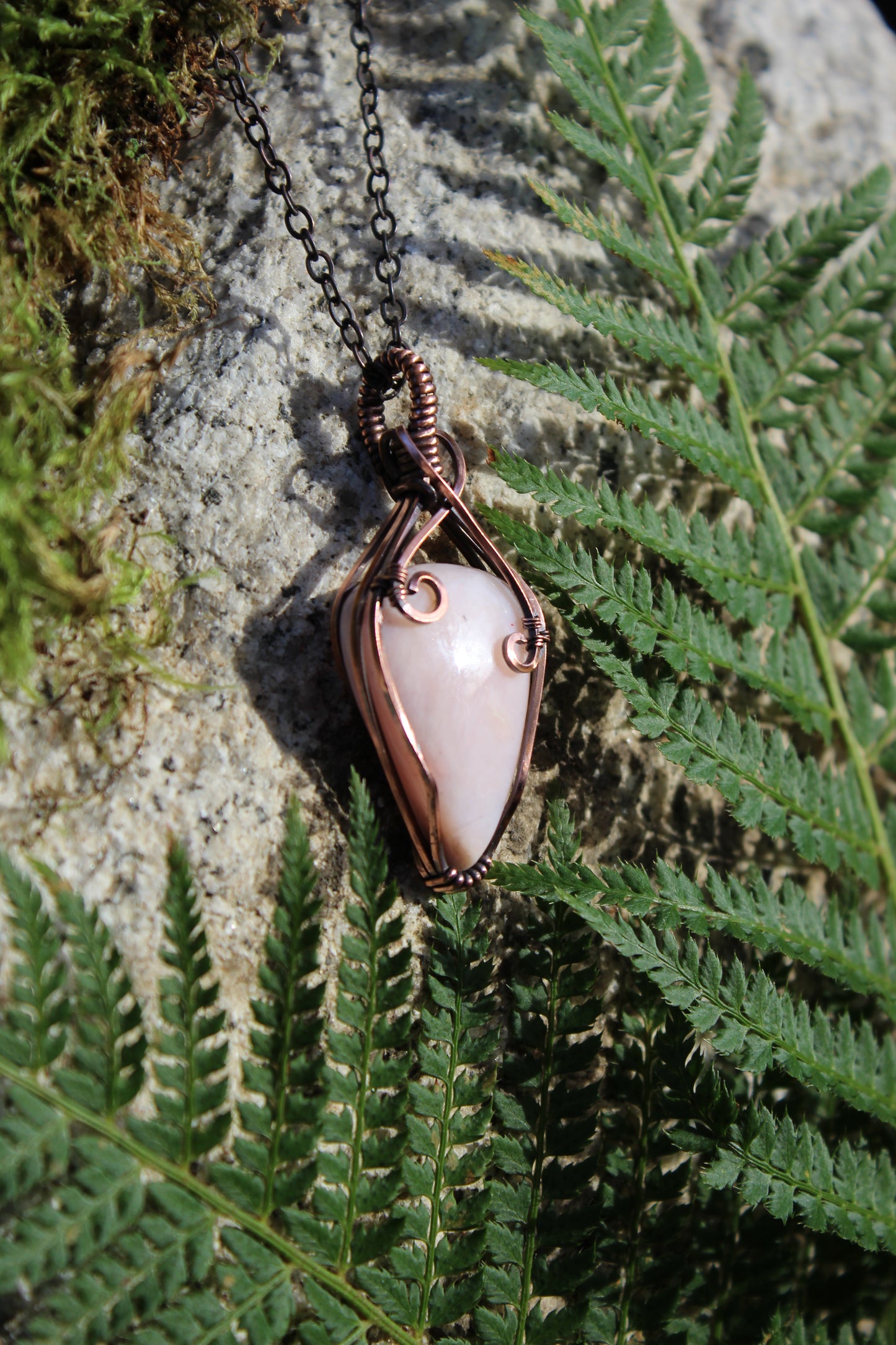 Reversed Tear Pink Opal Pendant Necklace