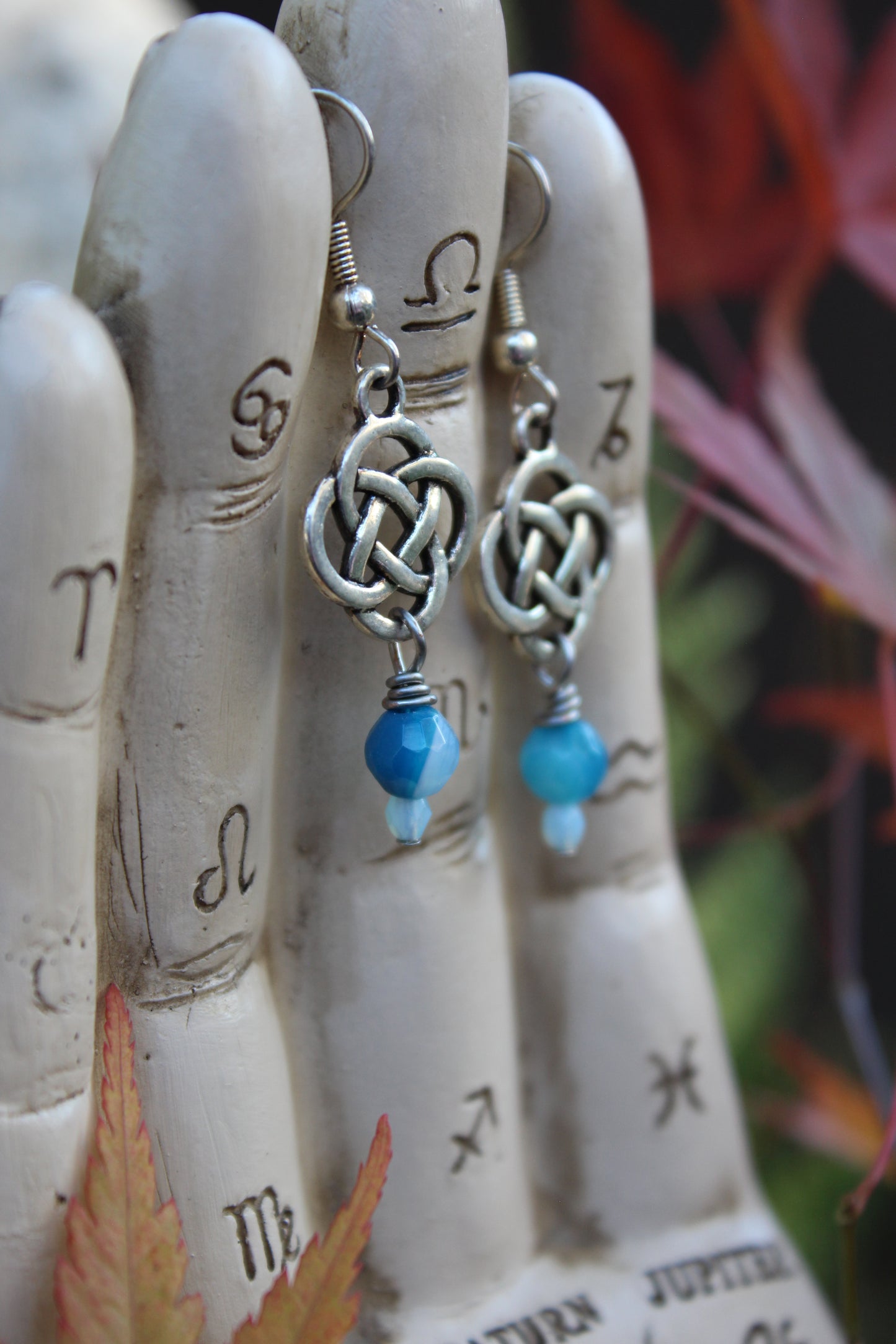 Blue Agate Button Knot Earrings