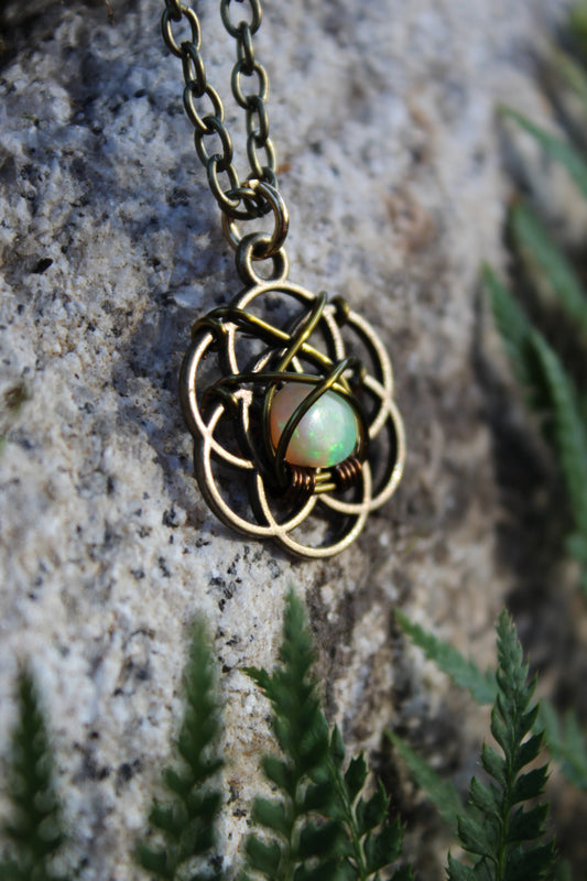 Bronze Celtic Opal Pendant Necklace