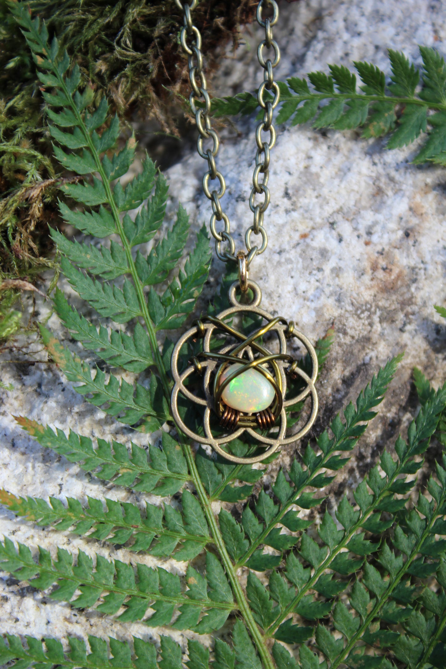 Bronze Celtic Opal Pendant Necklace