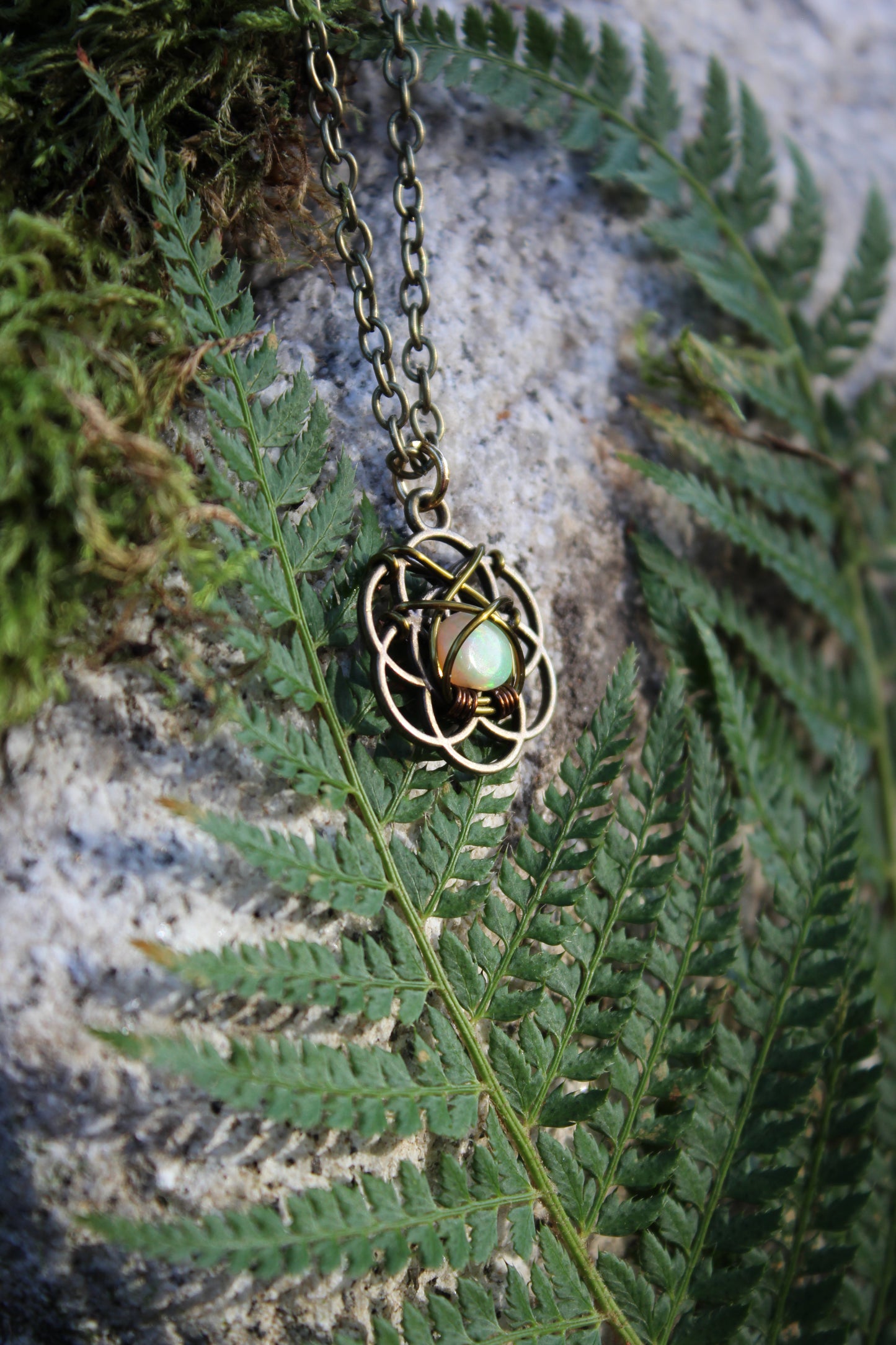 Bronze Celtic Opal Pendant Necklace