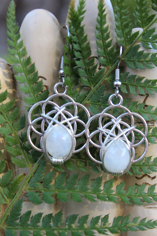 Seed of Life Moonstone Earrings
