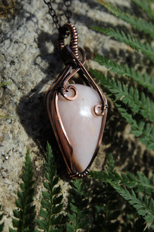 Reversed Tear Pink Opal Pendant Necklace