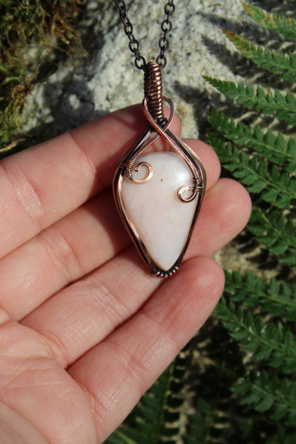 Reversed Tear Pink Opal Pendant Necklace