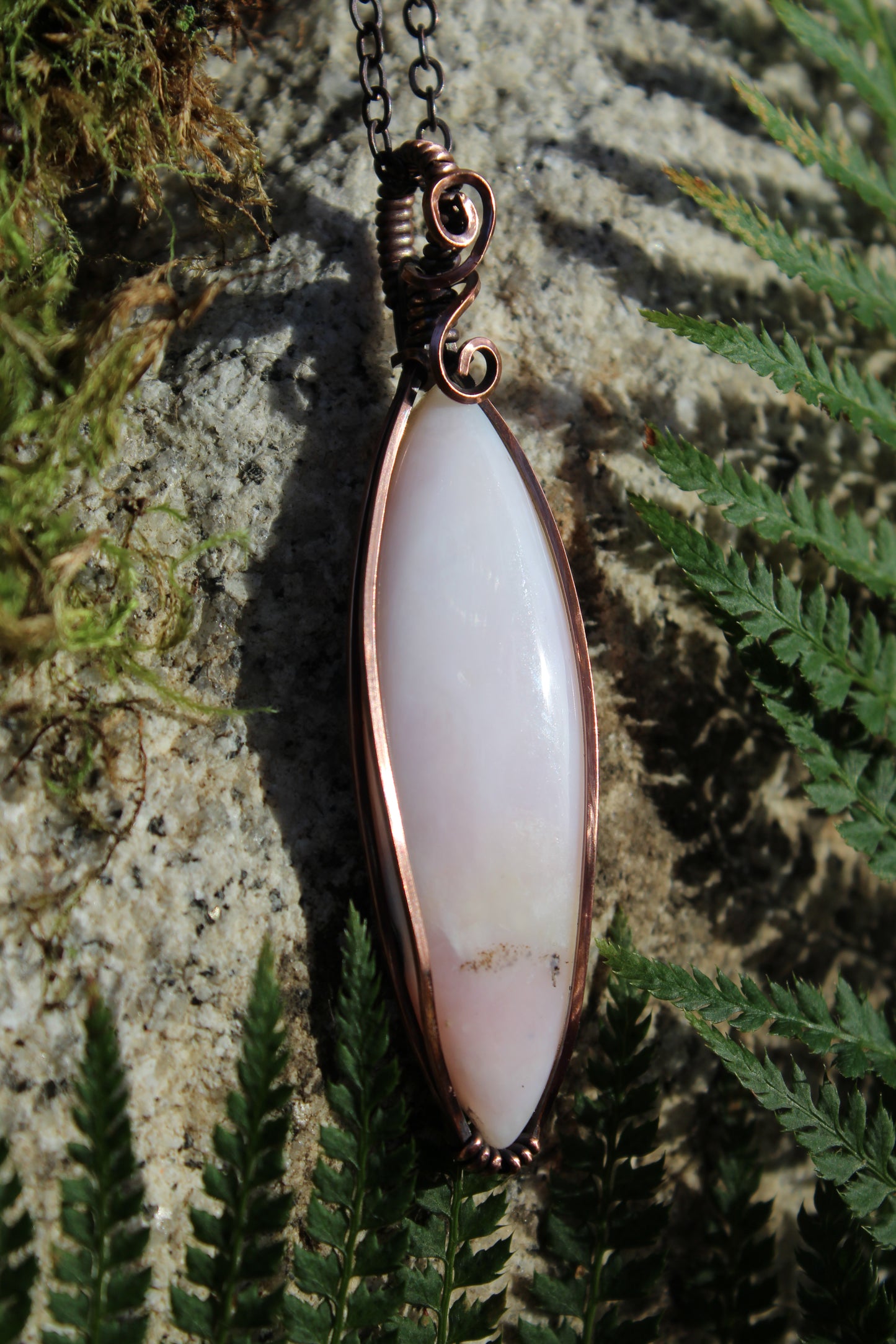 Long Pink Opal Pendant Necklace