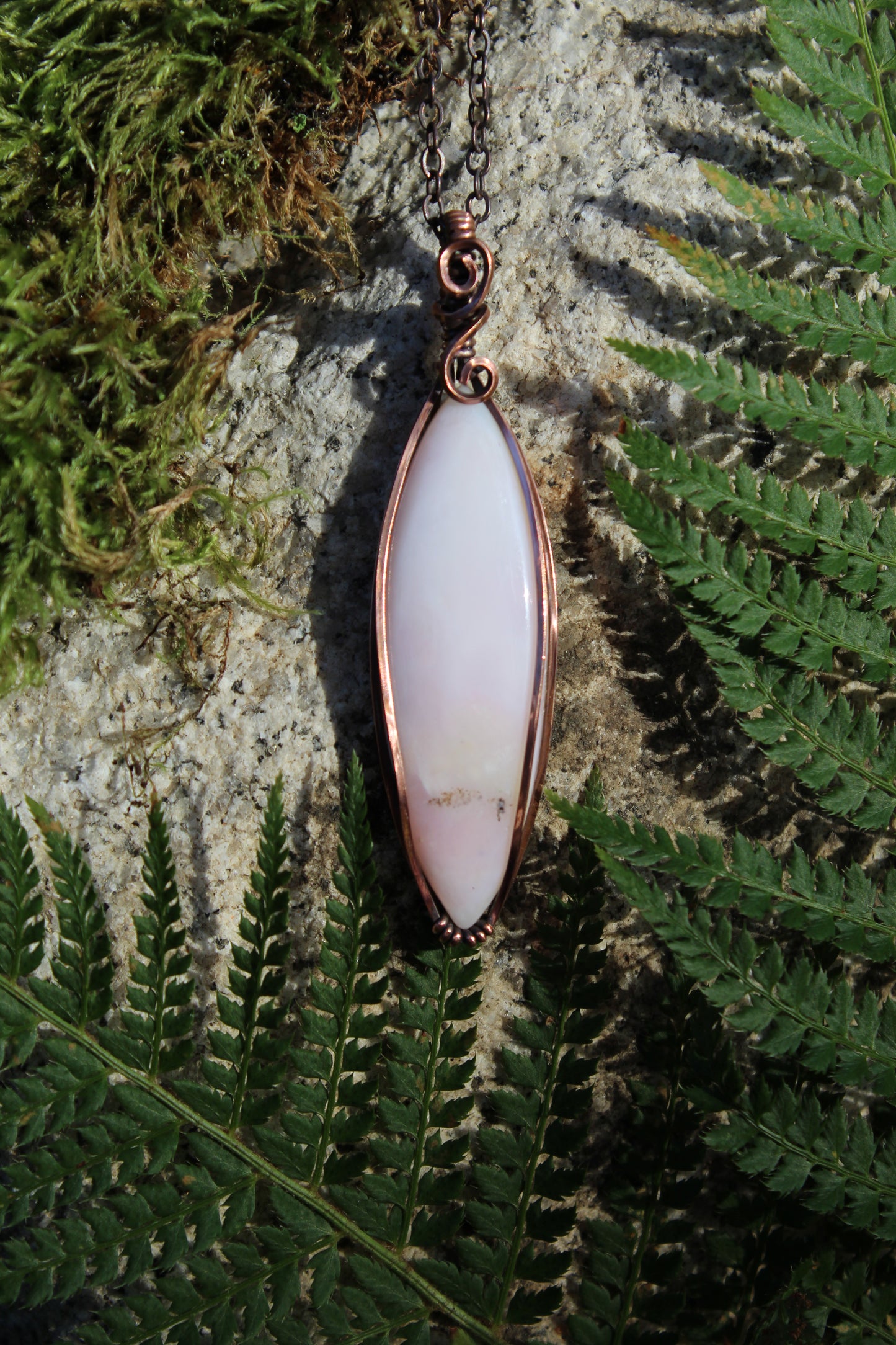 Long Pink Opal Pendant Necklace