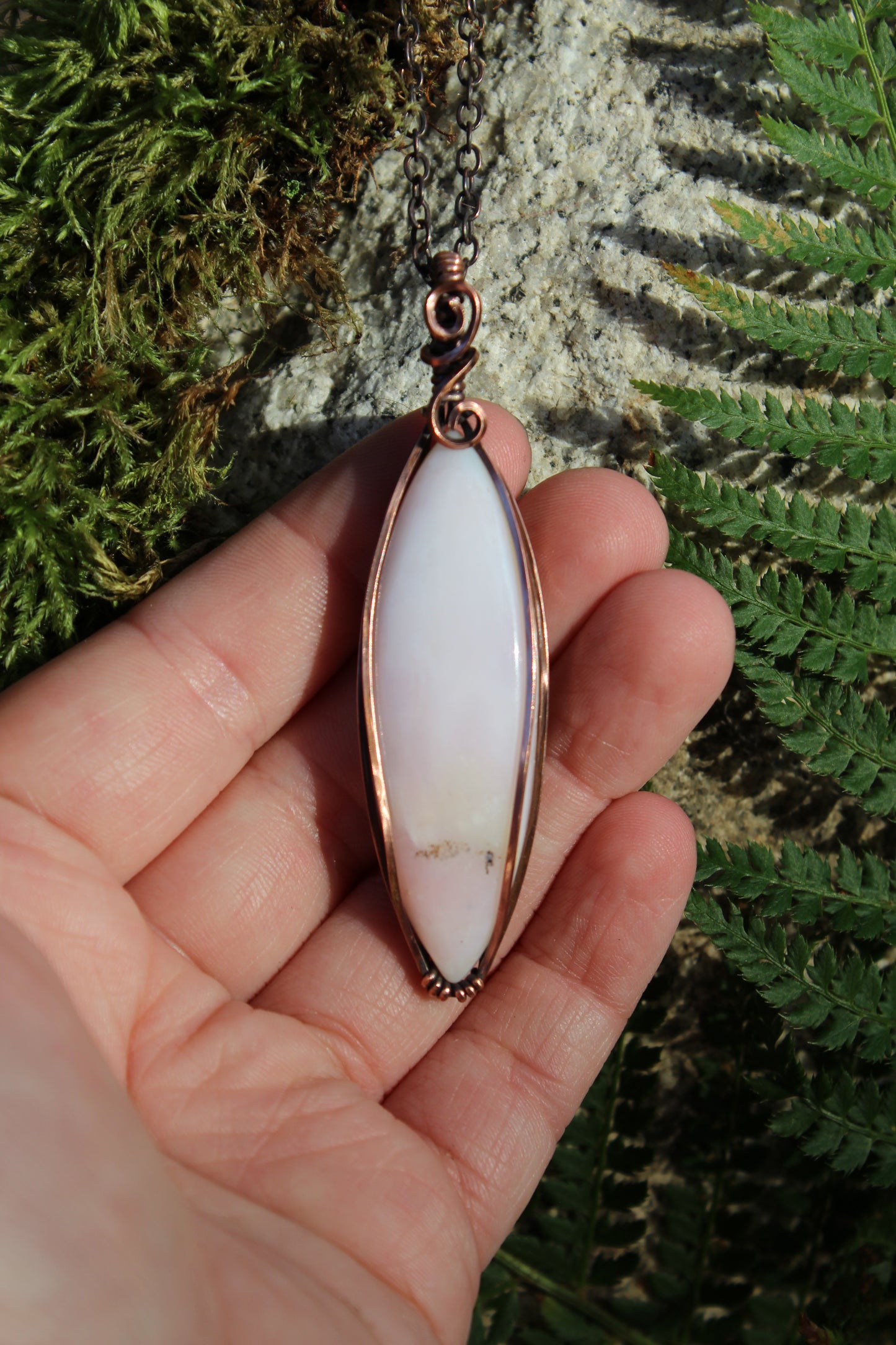 Long Pink Opal Pendant Necklace